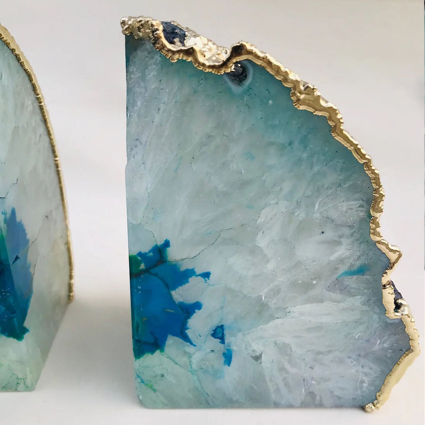Aqua Agate Bookends - Silver, Gold, or Rose Gold Accent
