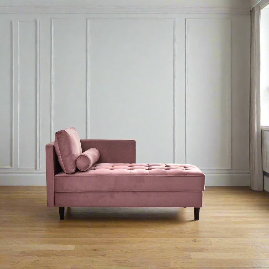 64" Velvet Chaise Lounge - Pink