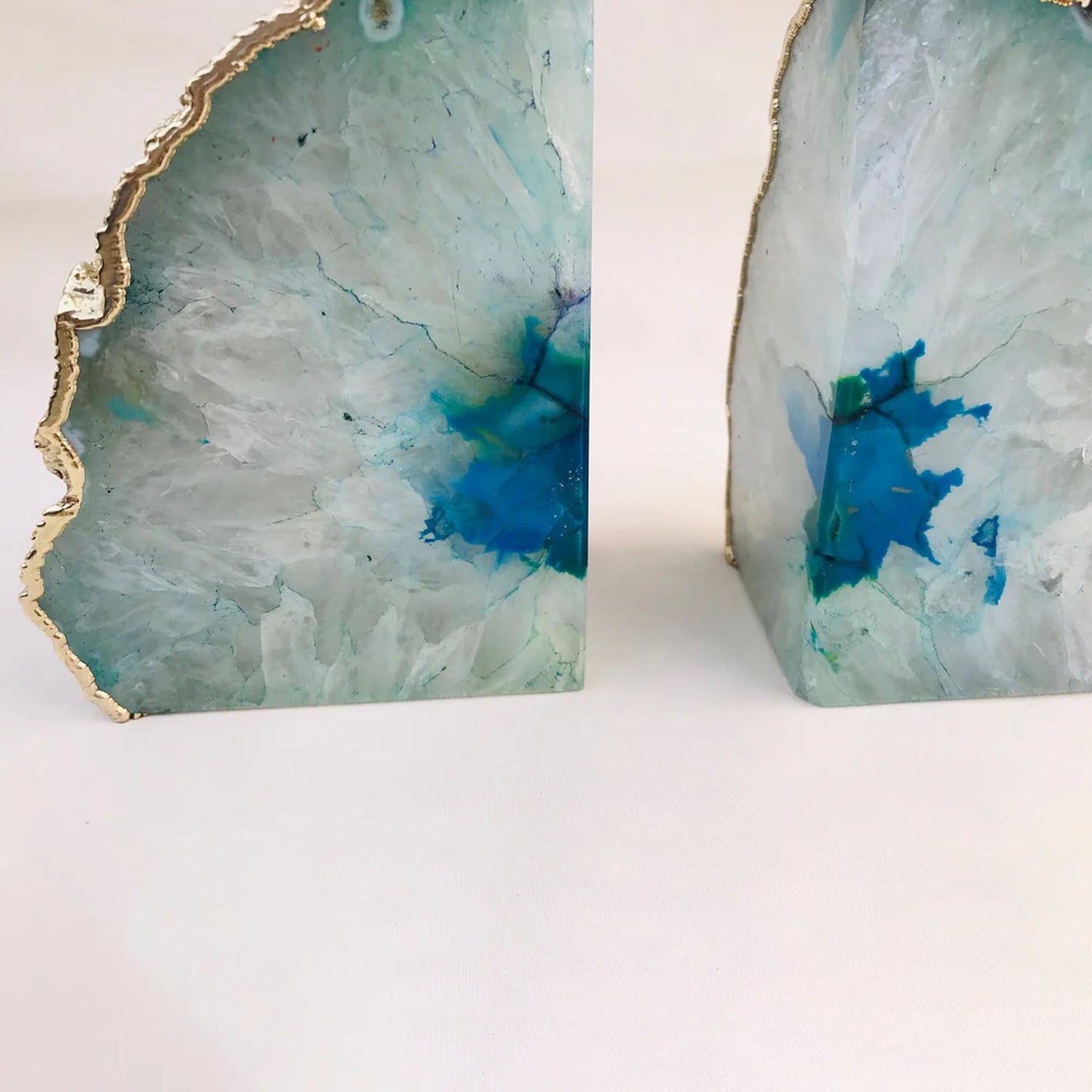 Aqua Agate Bookends - Silver, Gold, or Rose Gold Accent