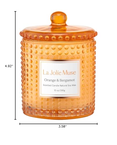 La Jolie Muse Luxury Glass Jar Natural Soy Candles - 75 Hour Burn Time, 10 oz