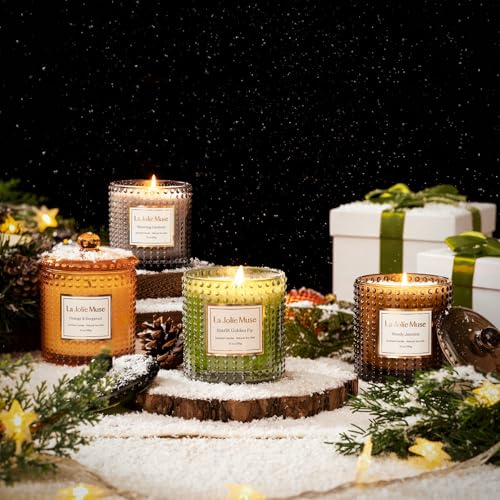 La Jolie Muse Luxury Glass Jar Natural Soy Candles - 75 Hour Burn Time, 10 oz