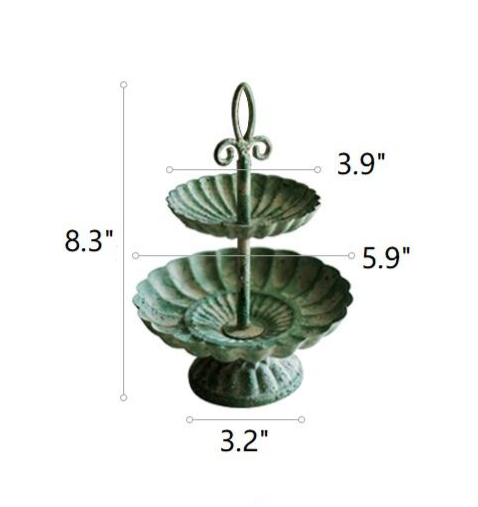 Small Vintage Iron Two Tier Decorative Tray - Green