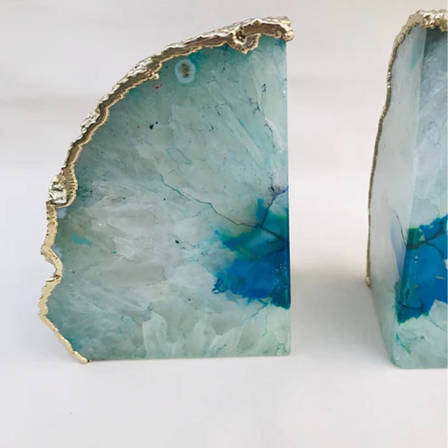 Aqua Agate Bookends - Silver, Gold, or Rose Gold Accent