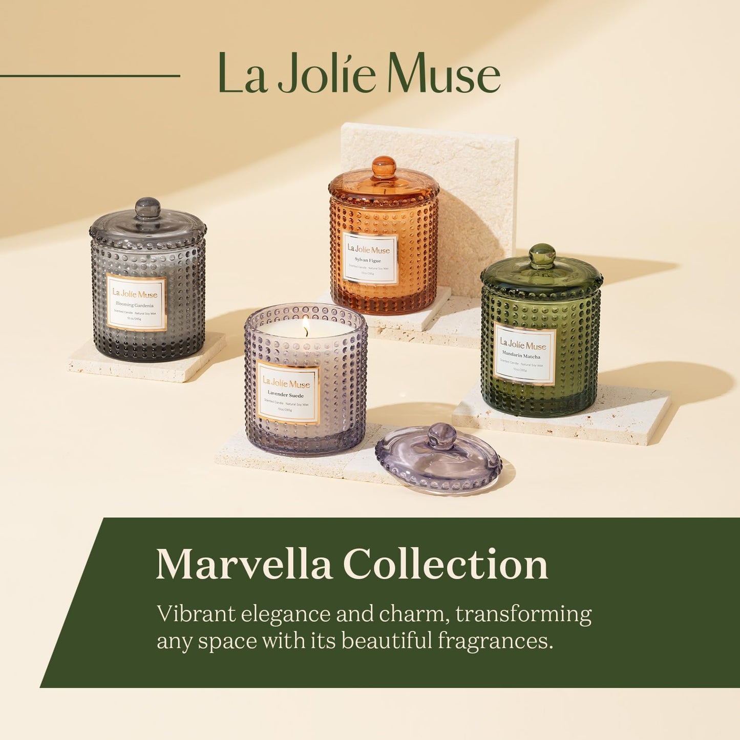 La Jolie Muse Luxury Glass Jar Natural Soy Candles - 75 Hour Burn Time, 10 oz