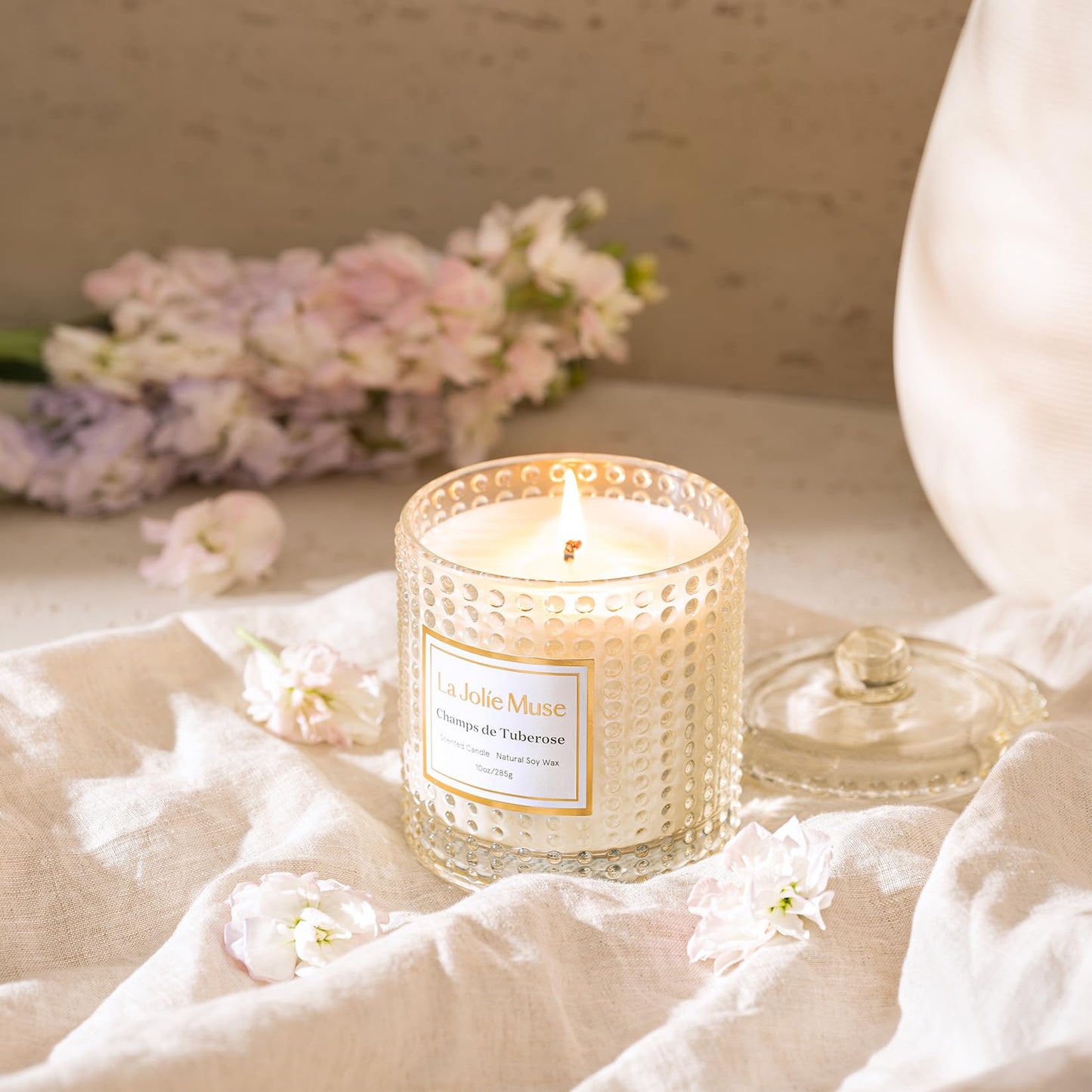 La Jolie Muse Luxury Glass Jar Natural Soy Candles - 75 Hour Burn Time, 10 oz