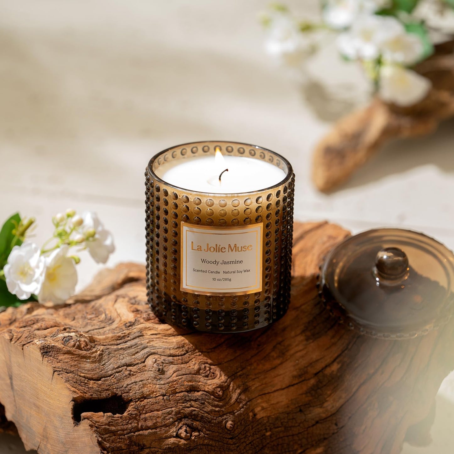 La Jolie Muse Luxury Glass Jar Natural Soy Candles - 75 Hour Burn Time, 10 oz