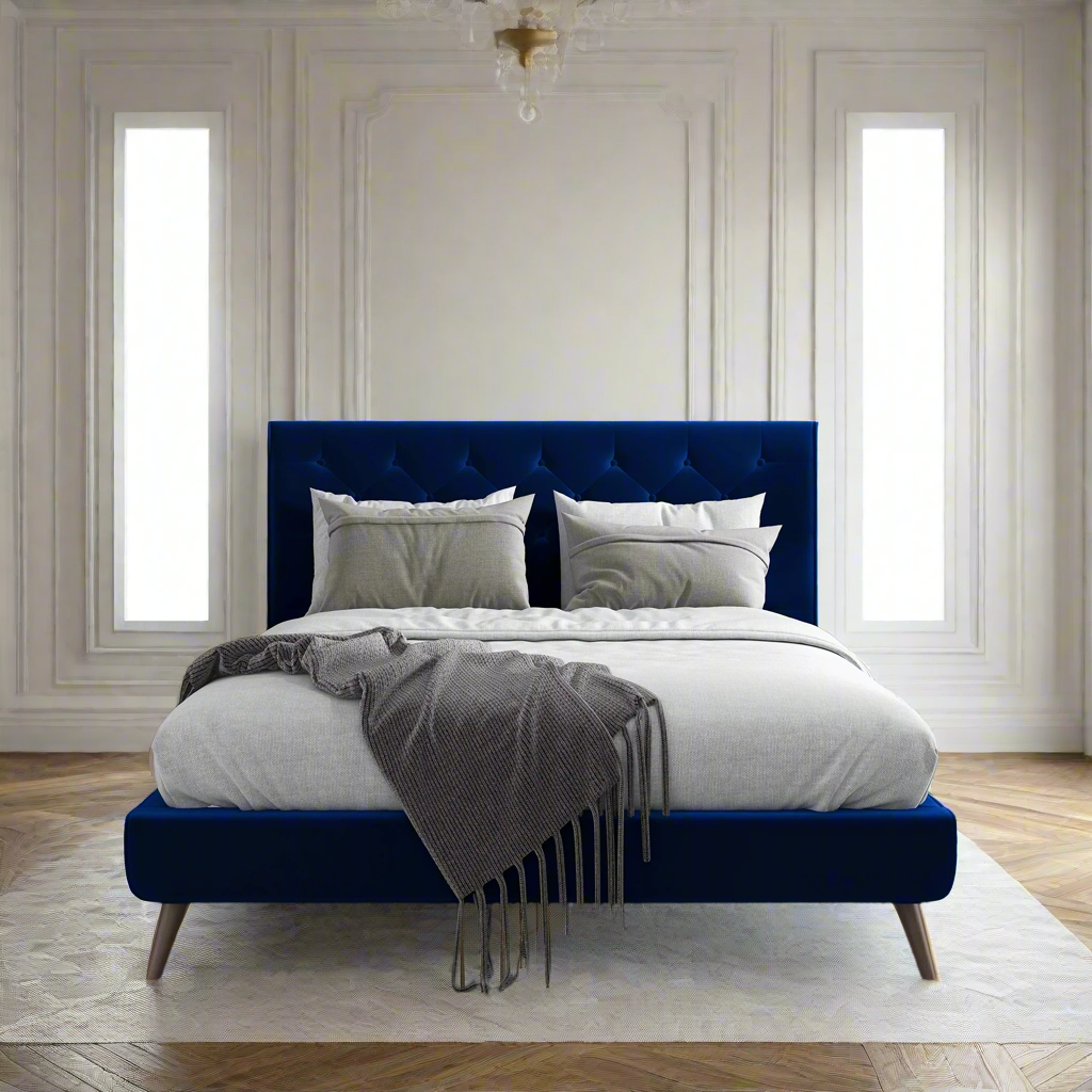 Dillon Blue Velvet Platform Bed - Queen Size