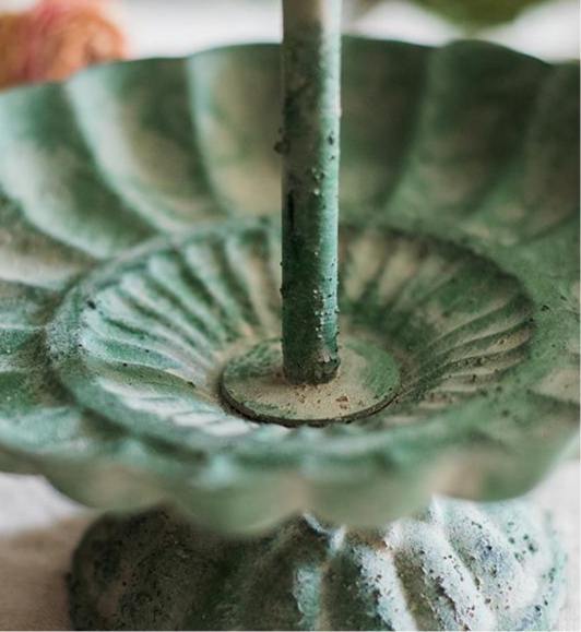 Small Vintage Iron Two Tier Decorative Tray - Green