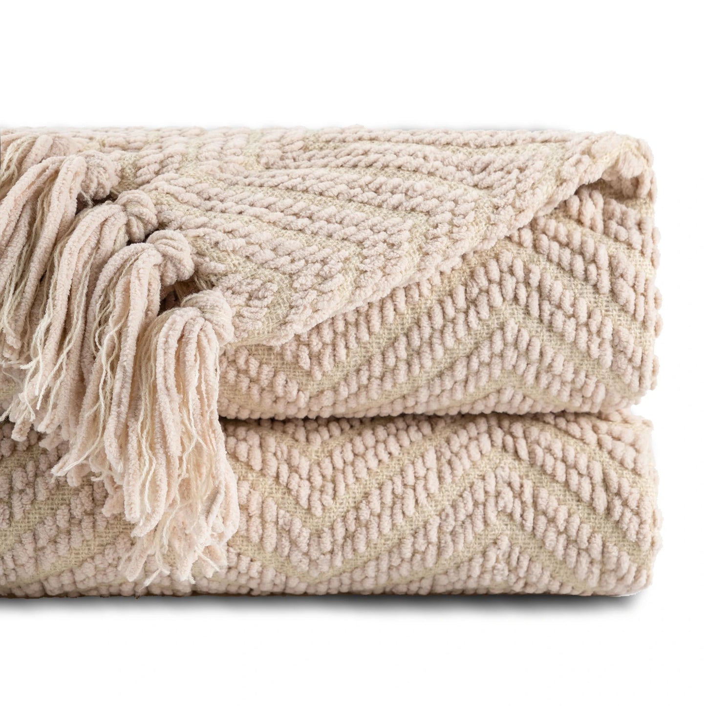 Knitted Chenille Throw Blanket - Zigzag Pattern