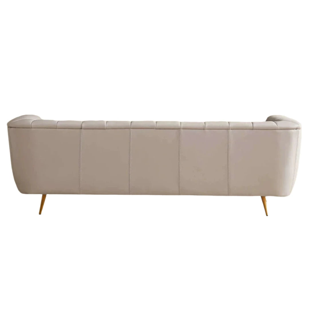 LaMattina Genuine Italian Grey Leather Channel Tufted Sofa