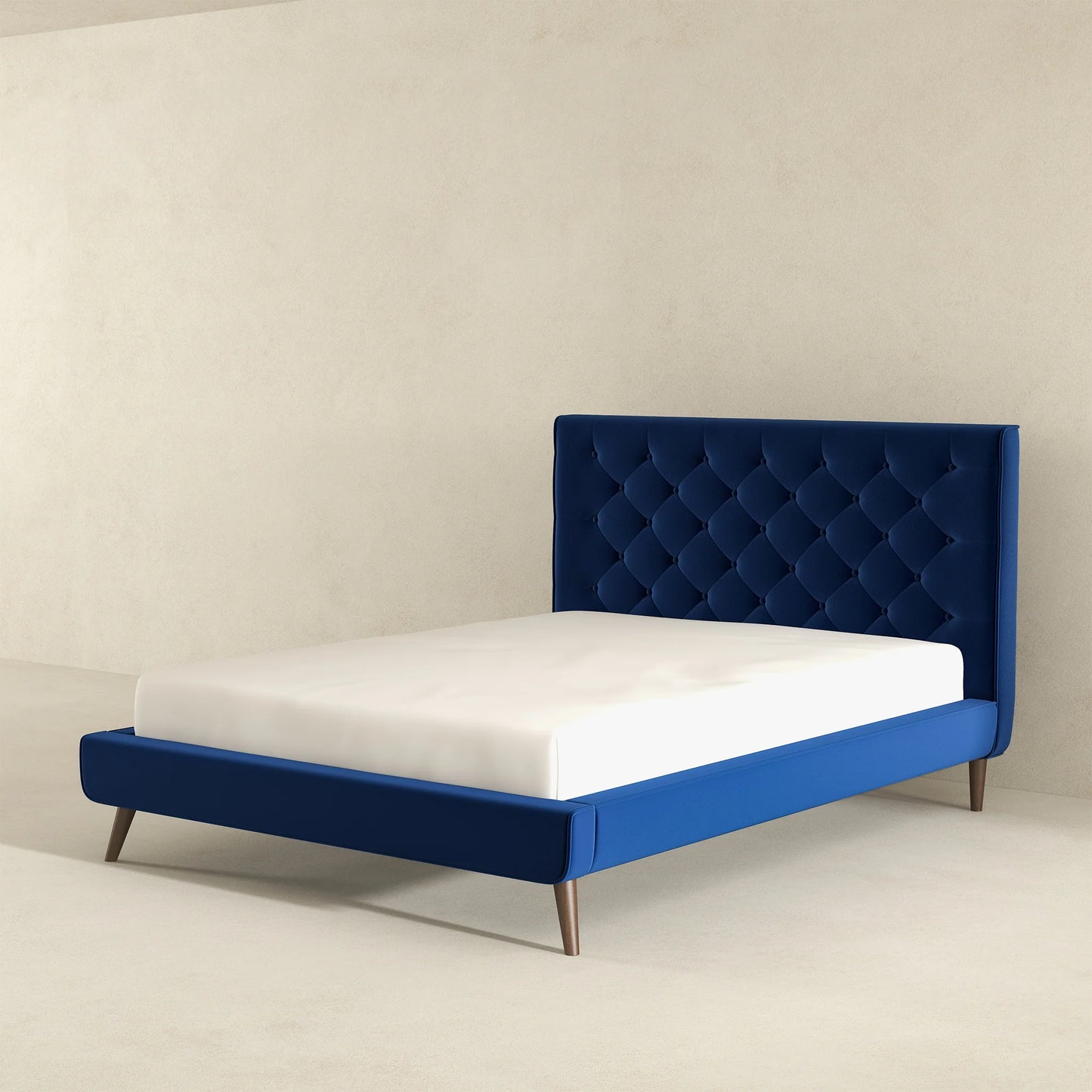Dillon Blue Velvet Platform Bed - Queen Size
