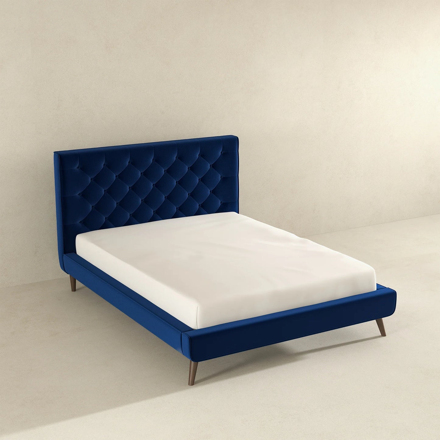 Dillon Blue Velvet Platform Bed - Queen Size