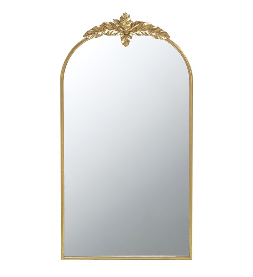42" Arched Decorative Iron Mirror - Gold Finish