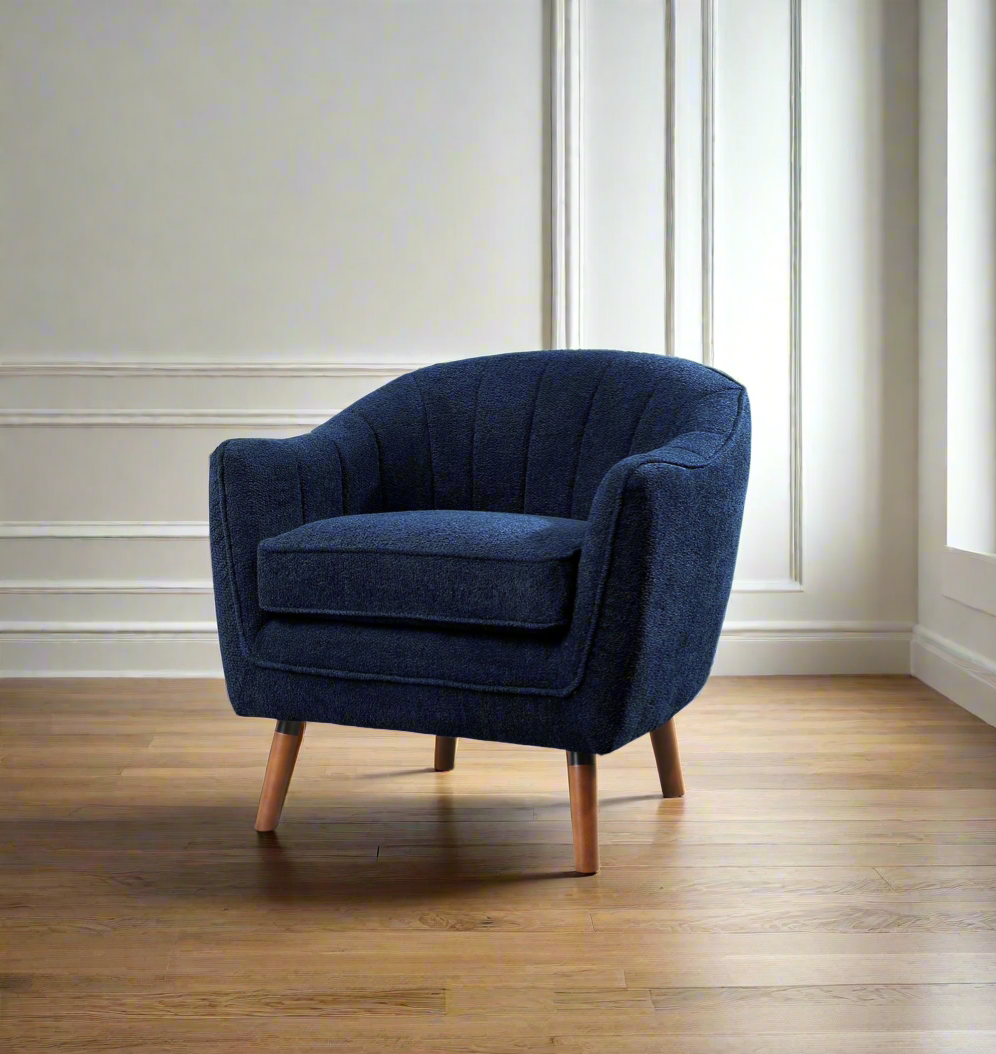 Mid-Century Modern Boucle Accent Chair - Blue