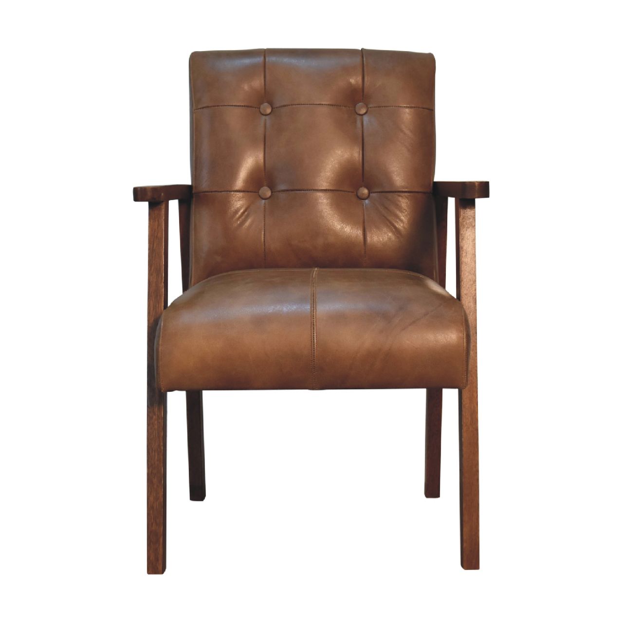 Contemporary Genuine Leather & Wood Accent Chair