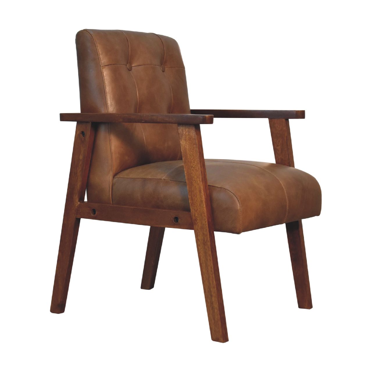 Contemporary Genuine Leather & Wood Accent Chair