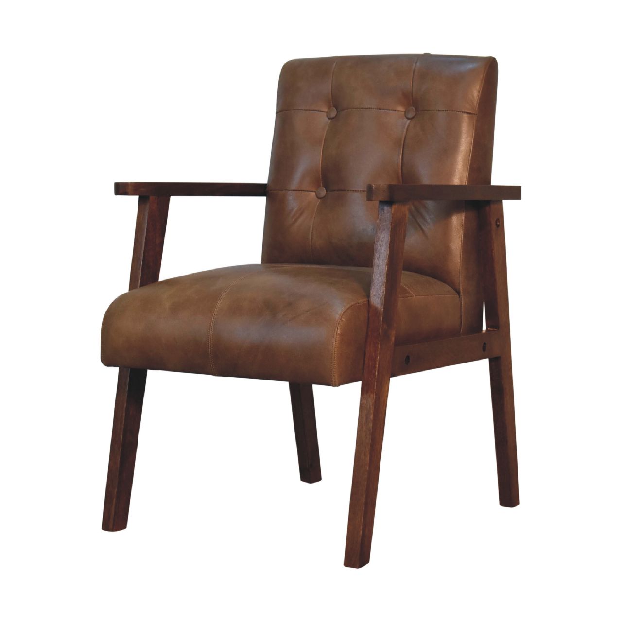 Contemporary Genuine Leather & Wood Accent Chair