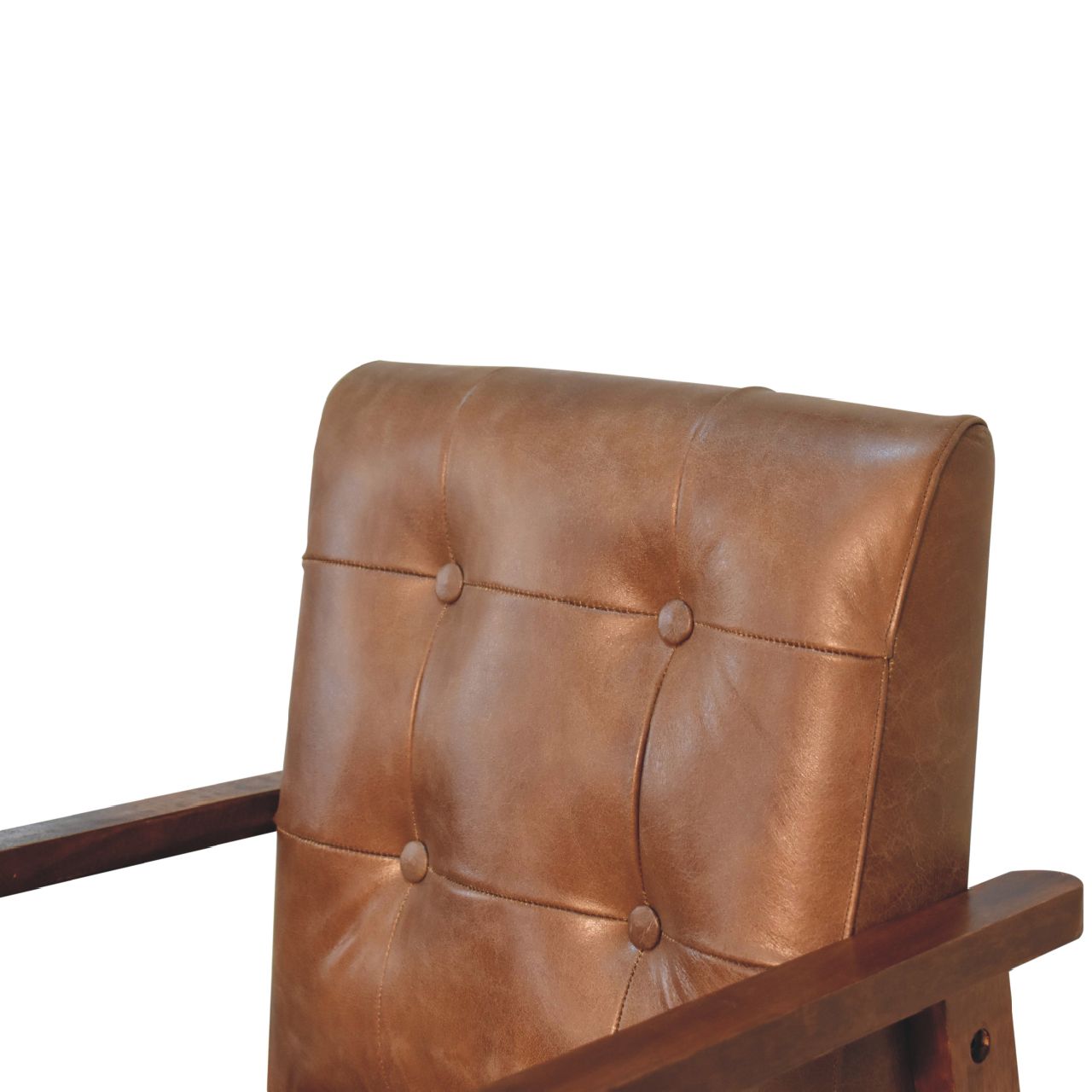 Contemporary Genuine Leather & Wood Accent Chair
