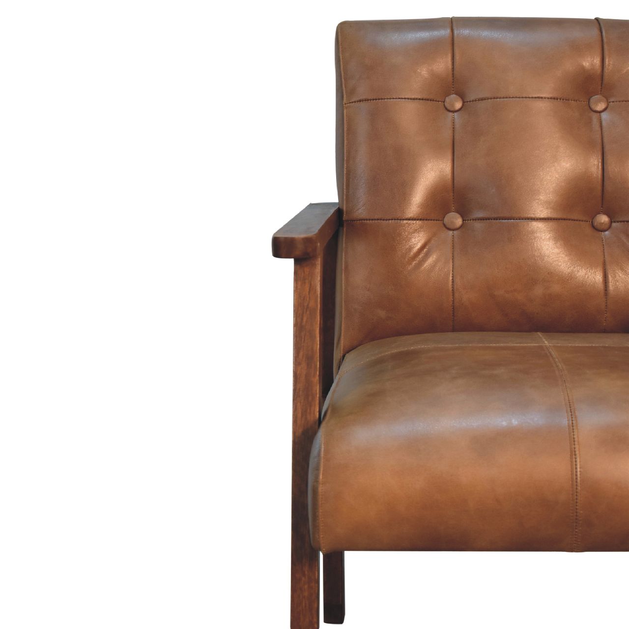 Contemporary Genuine Leather & Wood Accent Chair