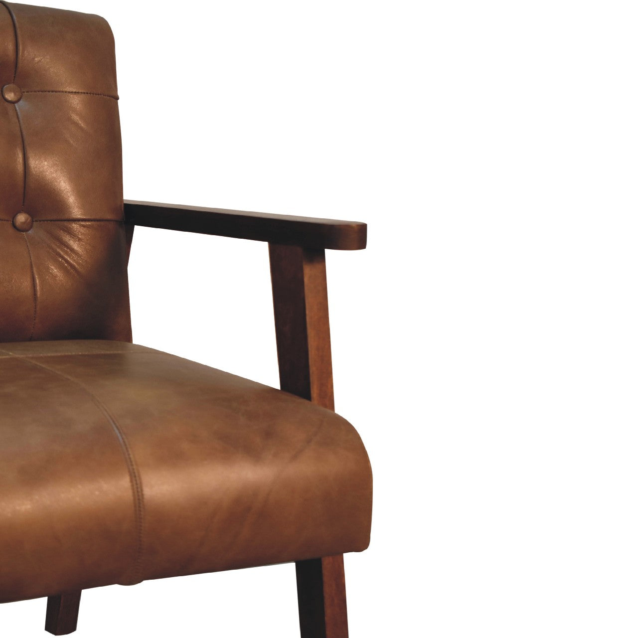 Contemporary Genuine Leather & Wood Accent Chair