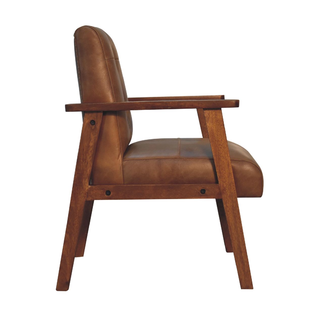 Contemporary Genuine Leather & Wood Accent Chair