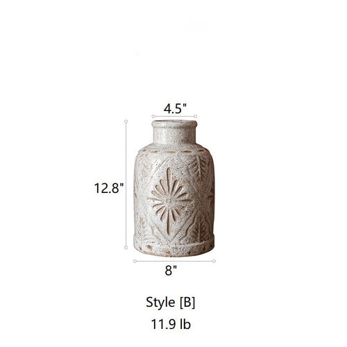 Handmade Textured Ceramic Vase - Floral Design