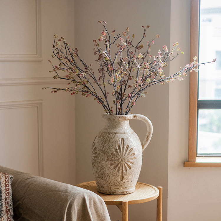 Handmade Textured Ceramic Vase - Floral Design