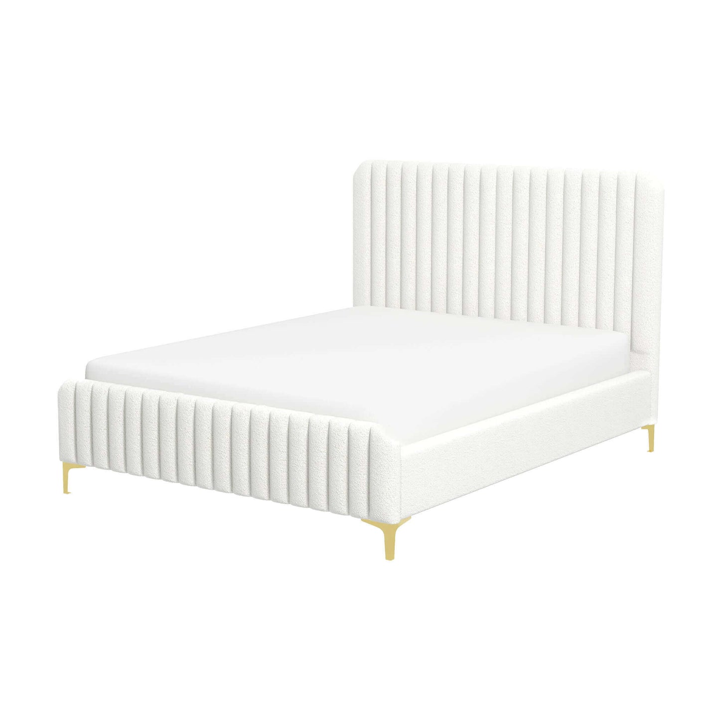 Valery Cream Boucle Platform Bed - Queen Size
