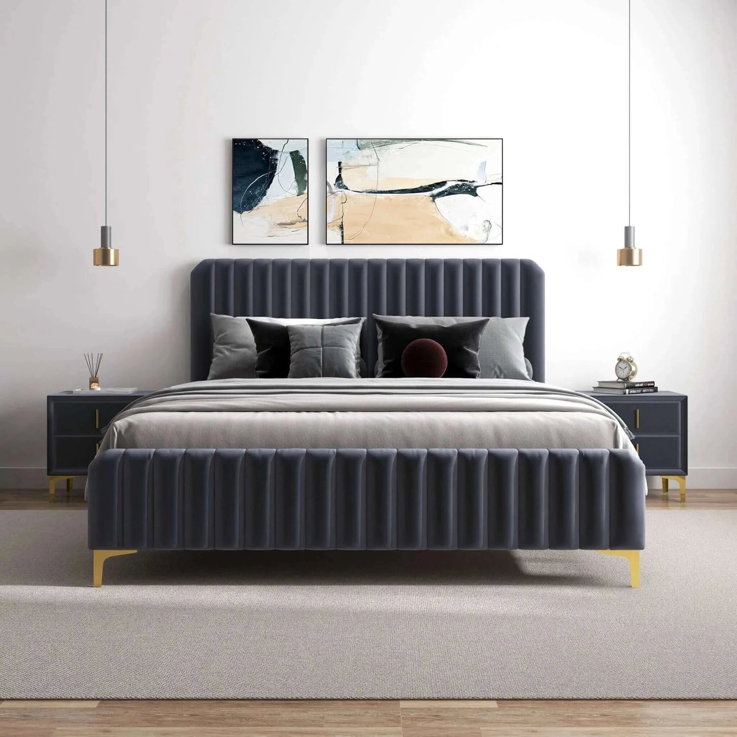 Bethany Velvet Upholstered Platform Bed - Queen