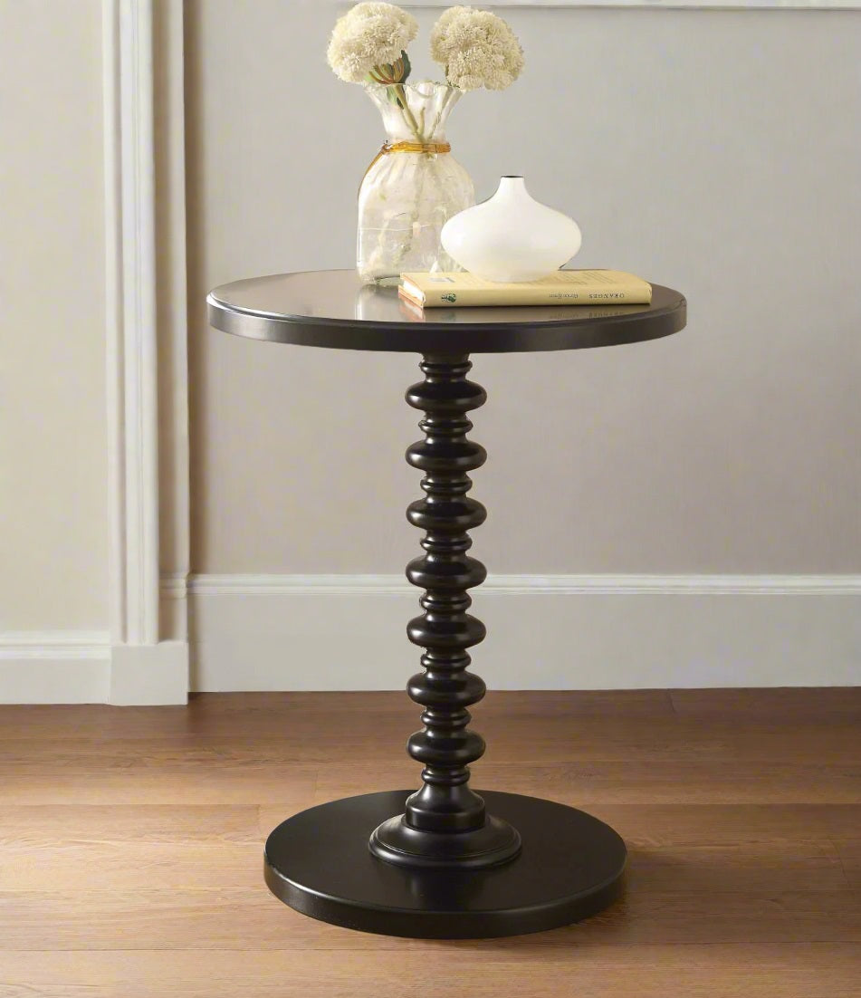 Turned Base Round Pedestal Accent Table - Black