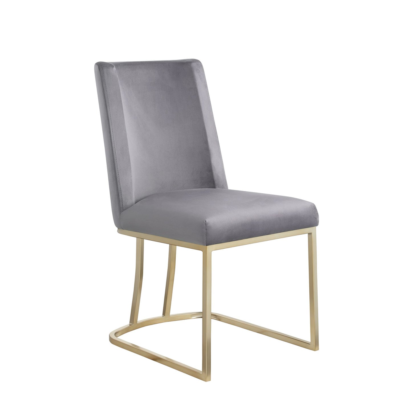 Velvet Upholstered Dining Chairs, Gold Metal Legs (Set of 2) - Gray