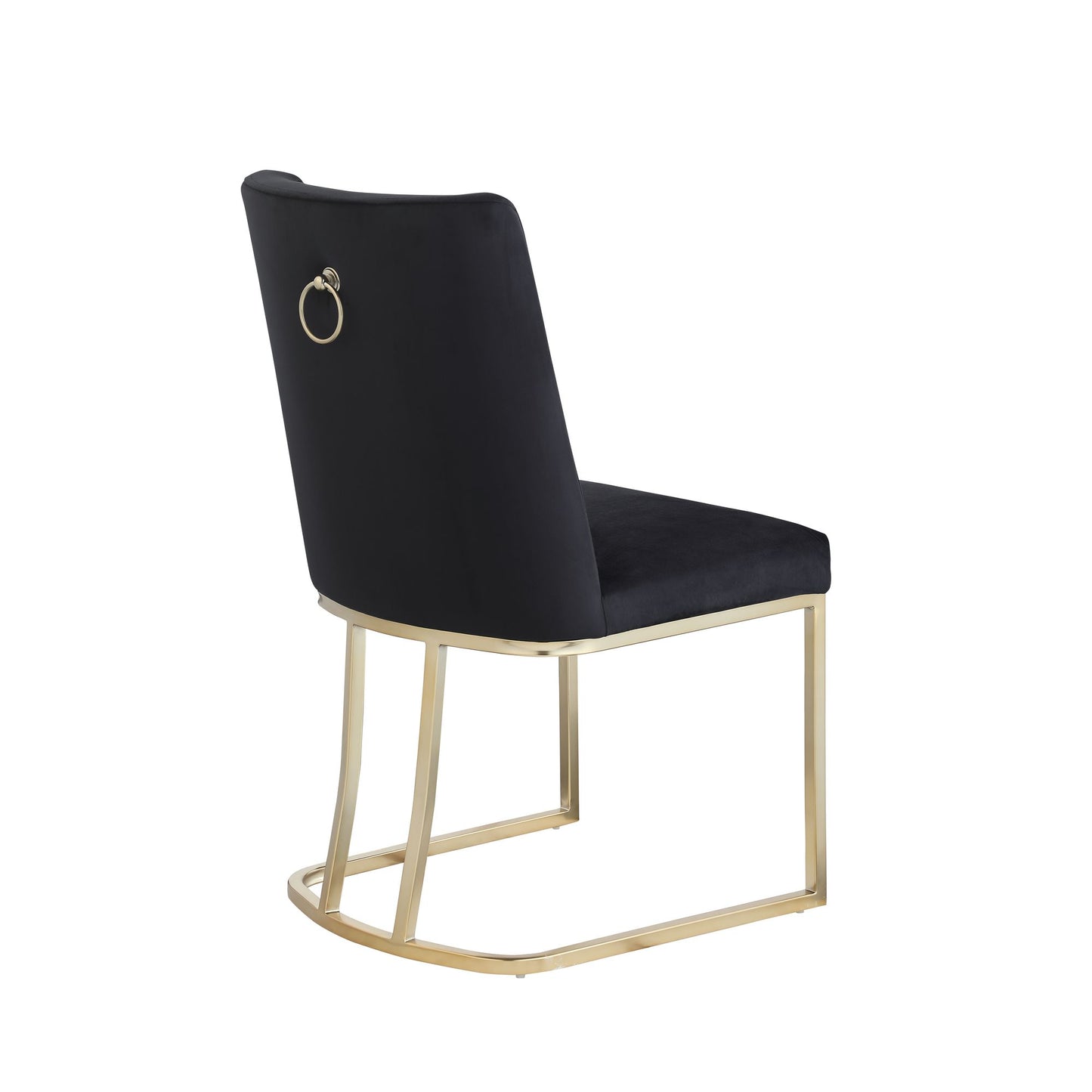 Velvet Upholstered Dining Chairs, Gold Metal Legs (Set of 2) - Black