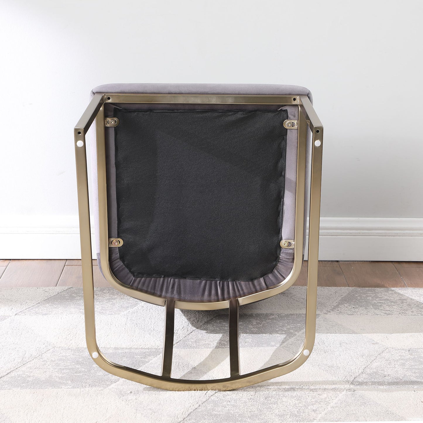 Velvet Upholstered Dining Chairs, Gold Metal Legs (Set of 2) - Gray