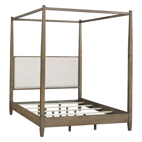 Canopy Queen Size Bed - Solid Wood with Decorative Brass Finish Accents