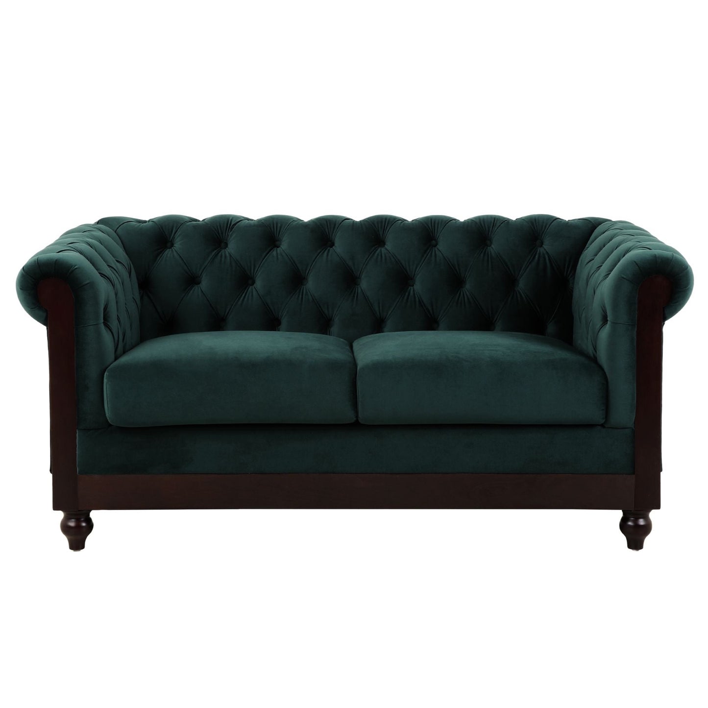 Chesterfield Tufted Velvet Loveseat 2-Seater Sofa - Forest Green