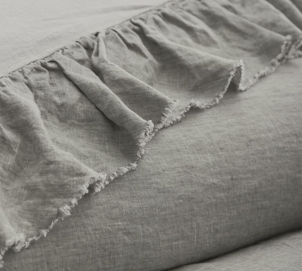 Light Grey 100% Pure Linen or Linen Cotton Blend Ruffle Duvet Set