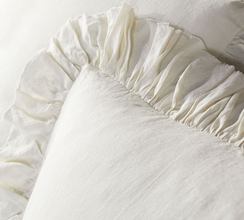 Ivory 100% Pure Linen or Linen Cotton Blend Ruffle Duvet Set