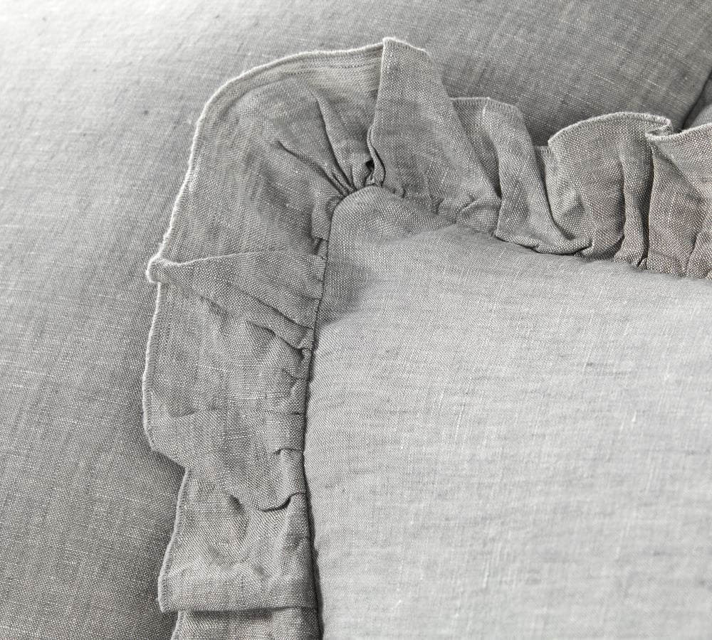 Light Grey 100% Pure Linen or Linen Cotton Blend Ruffle Duvet Set
