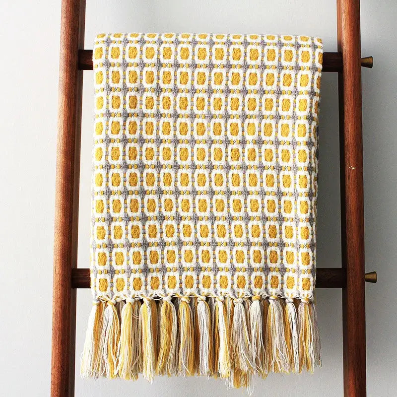 Handwoven Throw Blanket - Yellow Houndstooth