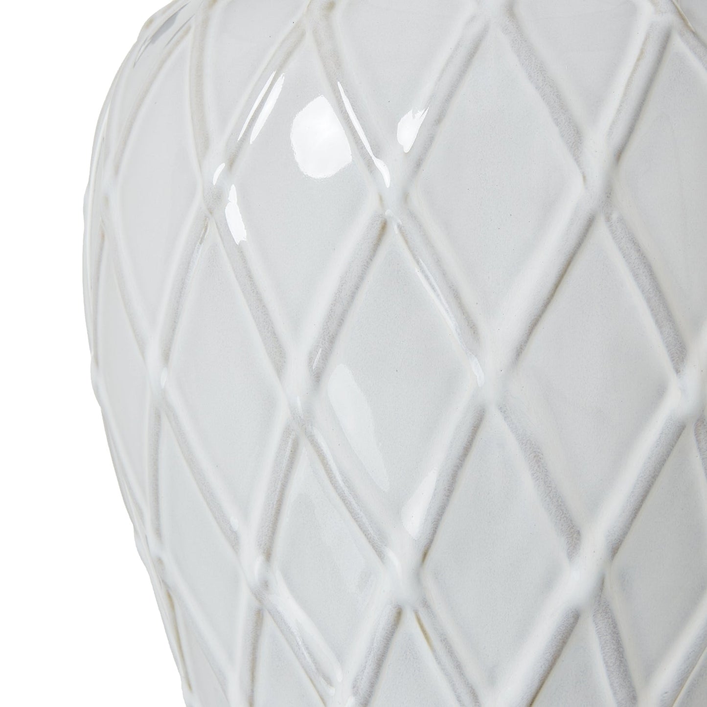 White Ceramic Lamp - Textured Diamond Motif