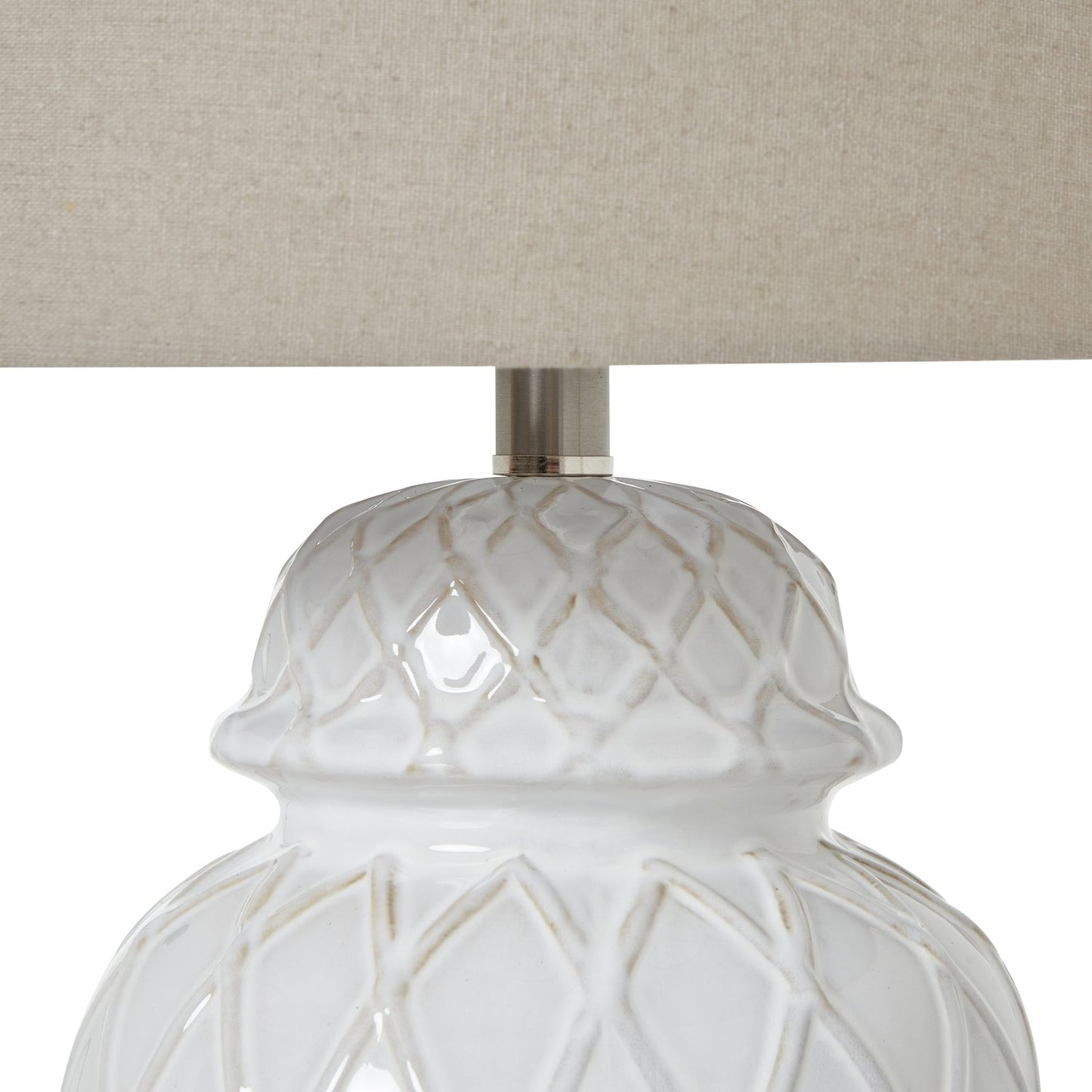 White Ceramic Lamp - Textured Diamond Motif