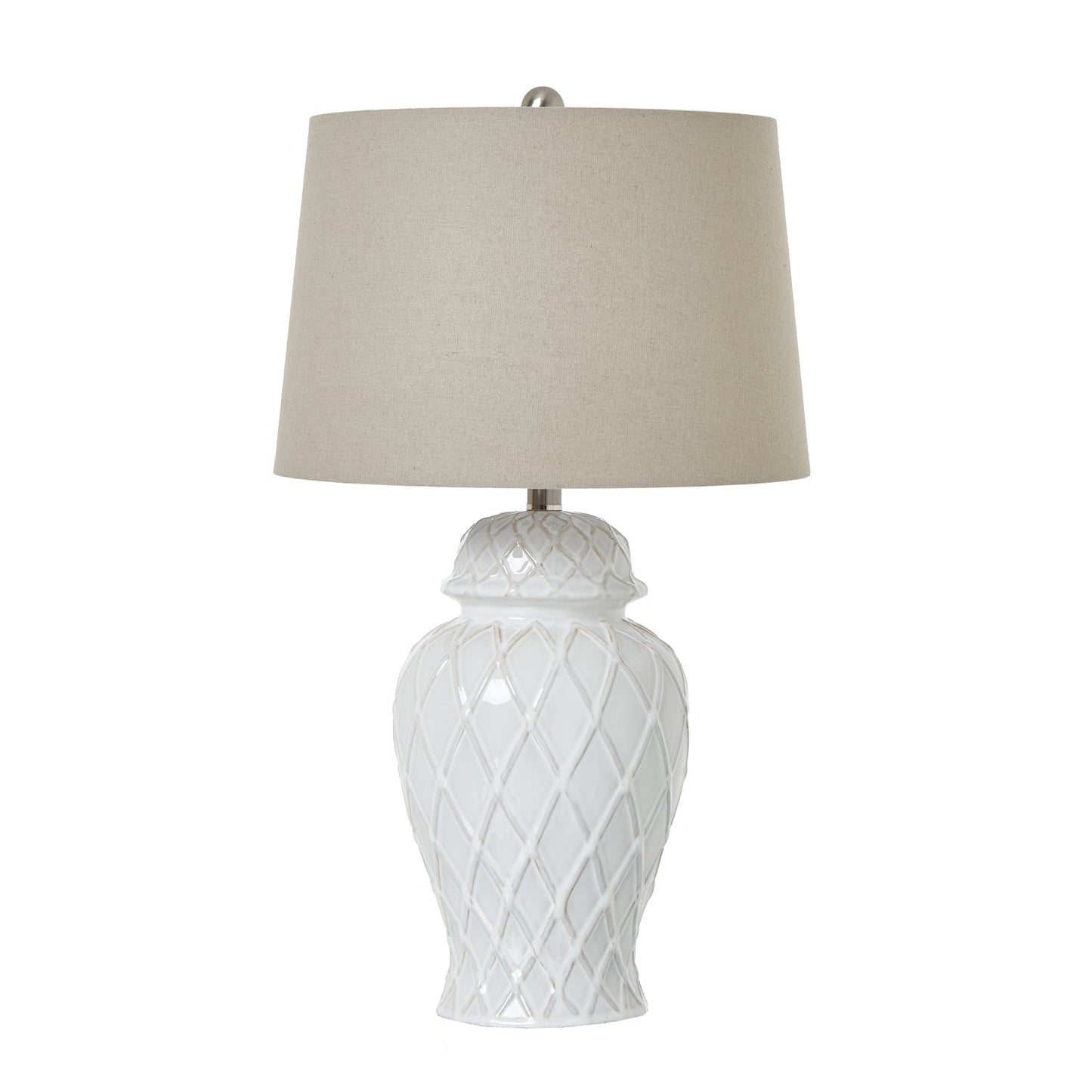 White Ceramic Lamp - Textured Diamond Motif
