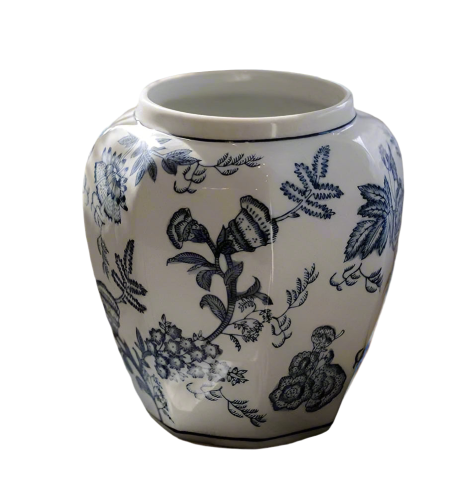 Blue and White Porcelain Floral Vase
