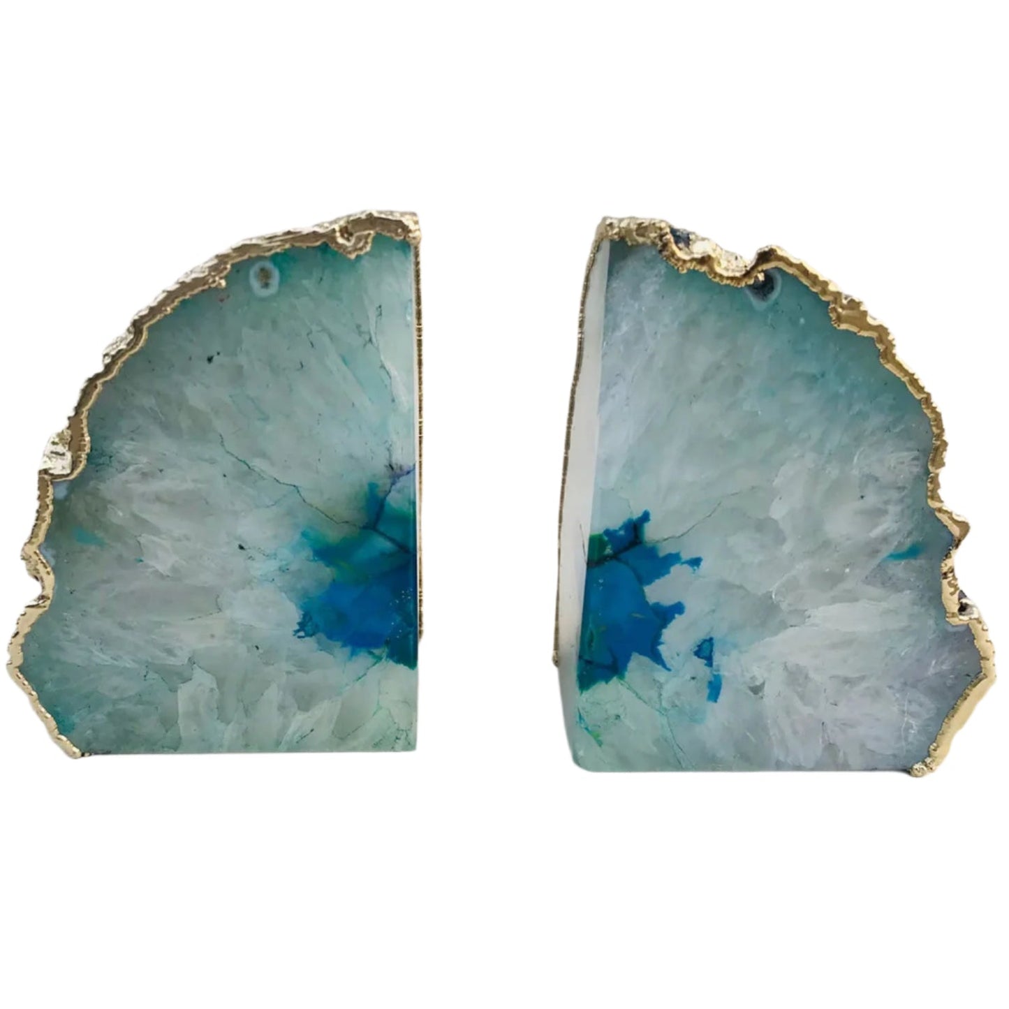 Aqua Agate Bookends - Silver, Gold, or Rose Gold Accent