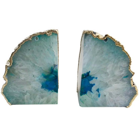 Aqua Agate Bookends - Silver, Gold, or Rose Gold Accent