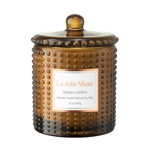 La Jolie Muse Luxury Glass Jar Natural Soy Candles - 75 Hour Burn Time, 10 oz