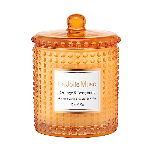 La Jolie Muse Luxury Glass Jar Natural Soy Candles - 75 Hour Burn Time, 10 oz