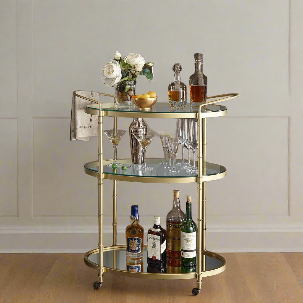Antique Gold Bar Cart with Low Profile Casters