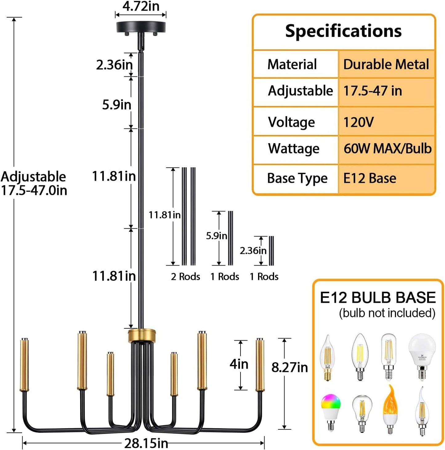 Contemporary Black and Gold 6-Light Chandelier