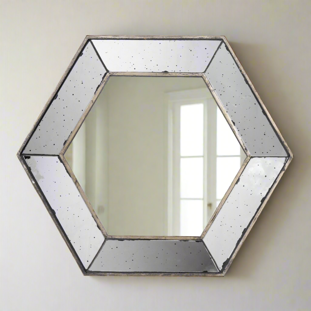 Hexagon Wall Mirror - Antique Silver Finish